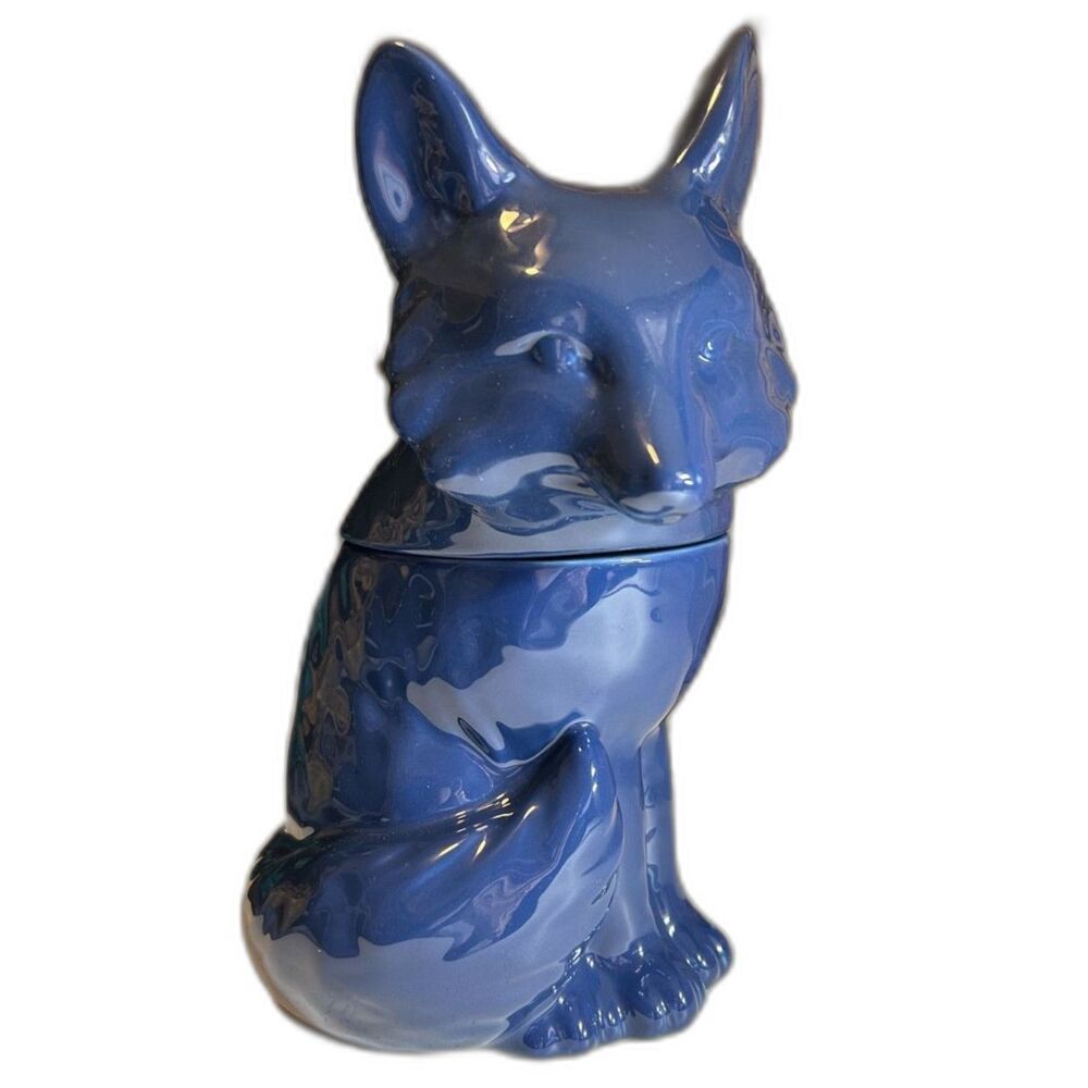 Threshold, Azure Blue Stoneware Fox Cookie Jar 11"H x 8"L x 6.5"W Hand Wash Only